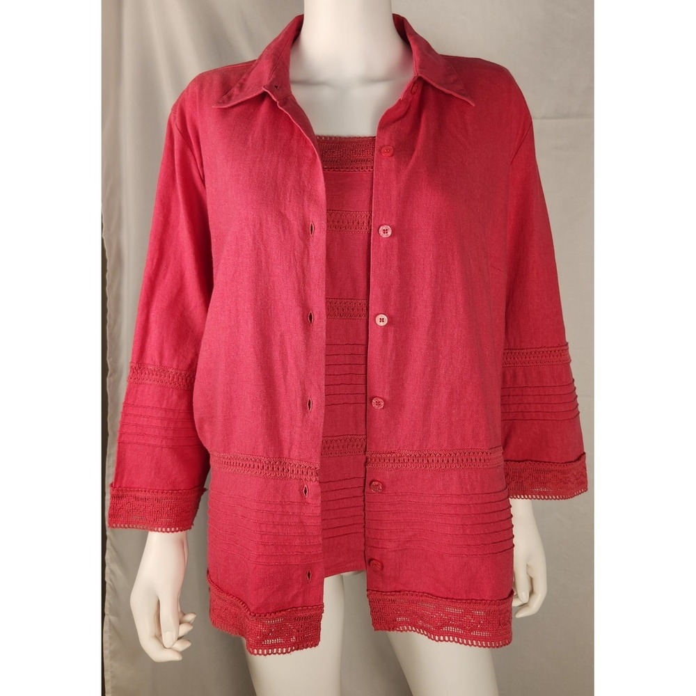 Chrisopher & Banks Fuchsia Linen Tank and Blazer Set Cottage/Academia/Classic XL